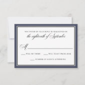 Elegant Calligraphy Script Navy Blue Wedding RSVP (Voorkant)