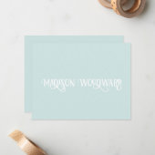 Elegant Calligraphy Script Pastel Blue Note Card Notitiekaartje (Voorkant / Achterkant in situ)