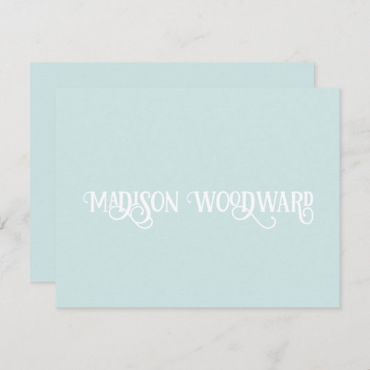 Elegant Calligraphy Script Pastel Blue Note Card Notitiekaartje (Voorkant / Achterkant)