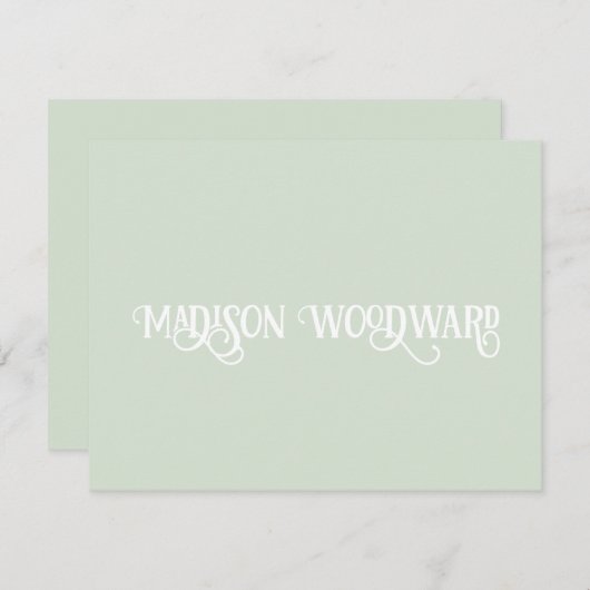 Elegant Calligraphy Script Pastel Green Notitiekaartje (Voorkant / Achterkant)