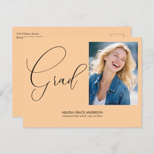 Elegant Calligraphy Script Photo Afstuderen Uitnodiging Briefkaart (Voorkant / Achterkant)