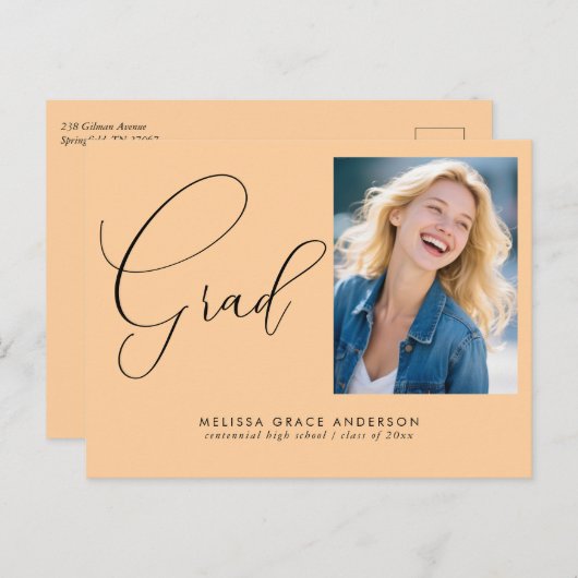 Elegant Calligraphy Script Photo Afstuderen Uitnodiging Briefkaart (Voorkant / Achterkant)