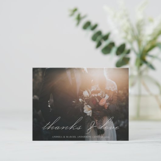 Elegant Calligraphy Script Photo Bedankt Wedding Briefkaart (Staand voorkant)
