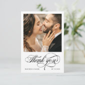 Elegant Calligraphy Script Photo Chic Wedding Bedankkaart (Staand voorkant)