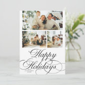 Elegant Calligraphy Script Photo Collage Christmas Feestdagenkaart (Staand voorkant)