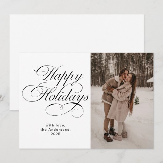 Elegant Calligraphy Script Photo Collage Christmas Feestdagenkaart (Voorkant / Achterkant)