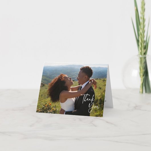 Elegant Calligraphy Script Photo Wedding Bedankkaart (Voorkant)