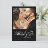 Elegant Calligraphy Script Photo Wedding Black Bedankkaart (Staand voorkant)