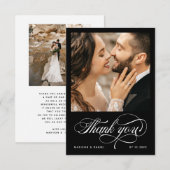 Elegant Calligraphy Script Photo Wedding Black Bedankkaart (Voorkant / Achterkant)