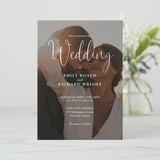 Elegant Calligraphy Script Photo Wedding Kaart (Staand voorkant)