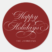 Elegant Calligraphy Script Red Christmas Holiday Ronde Sticker (Voorkant)