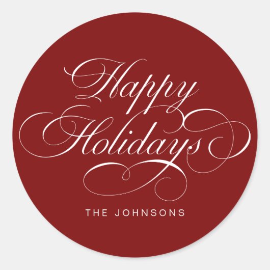 Elegant Calligraphy Script Red Christmas Holiday Ronde Sticker (Voorkant)