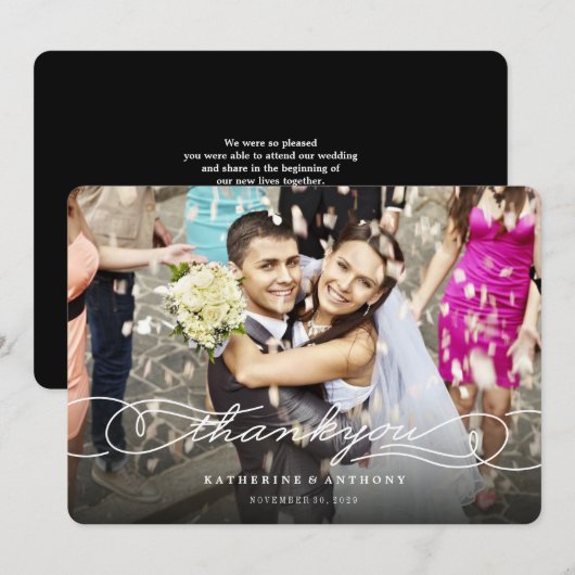 Elegant Calligraphy Script Stylish Photo Wedding Bedankkaart (Voorkant / Achterkant)