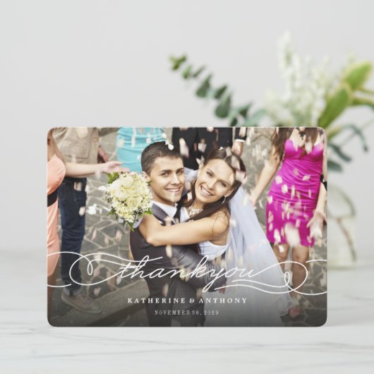 Elegant Calligraphy Script Stylish Photo Wedding Bedankkaart (Staand voorkant)