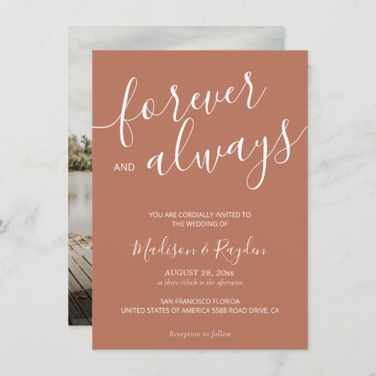 Elegant Calligraphy Script Terracotta Wedding Kaart (Voorkant / Achterkant)