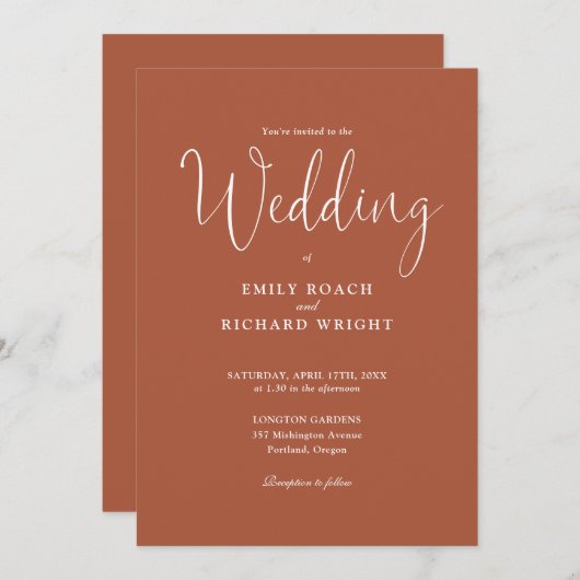 Elegant Calligraphy Script Terracotta Wedding Kaart (Voorkant / Achterkant)