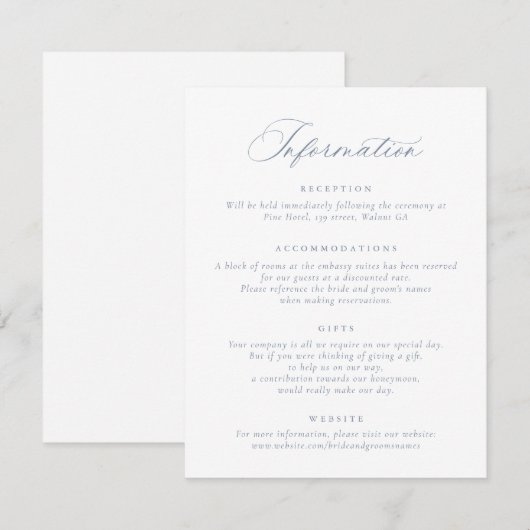 Elegant Calligraphy Script Weddeninformatie Kaart (Voorkant / Achterkant)