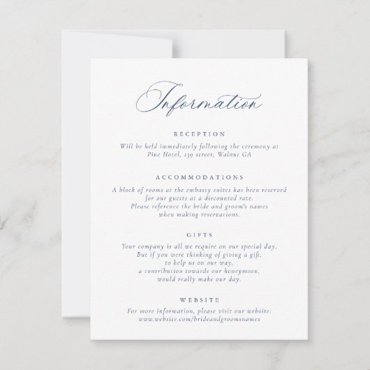 Elegant Calligraphy Script Weddeninformatie Kaart (Voorkant)