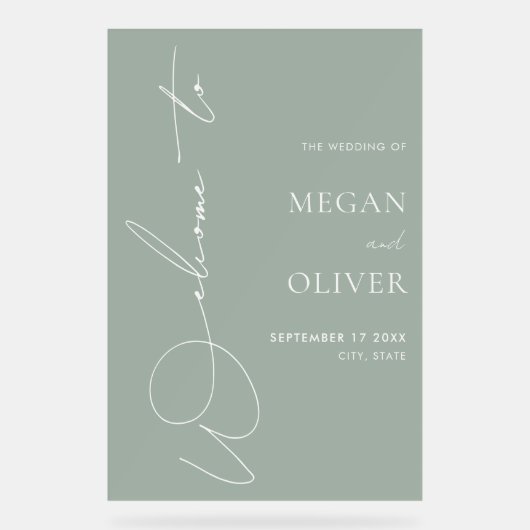 Elegant Calligraphy Script Weddenschap Welkom Acryl Bord (Voorkant)