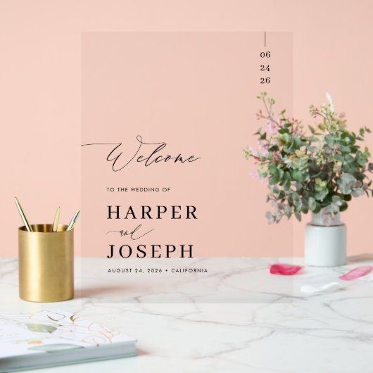 Elegant Calligraphy Script Weddenschap Welkom Acryl Bord (Huwelijk)