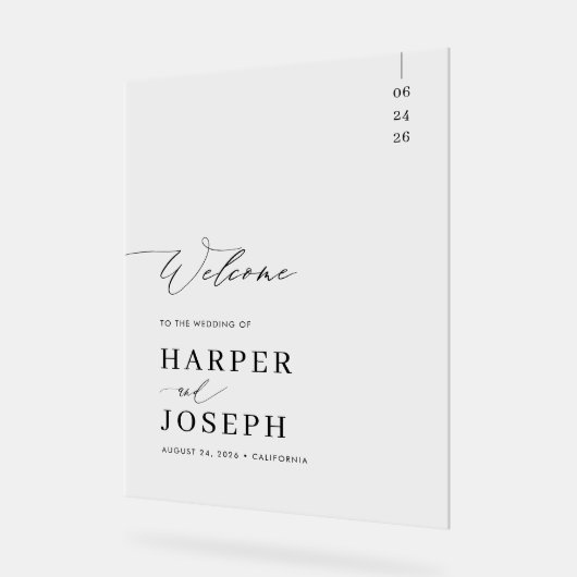 Elegant Calligraphy Script Weddenschap Welkom Acryl Bord (Hoek)