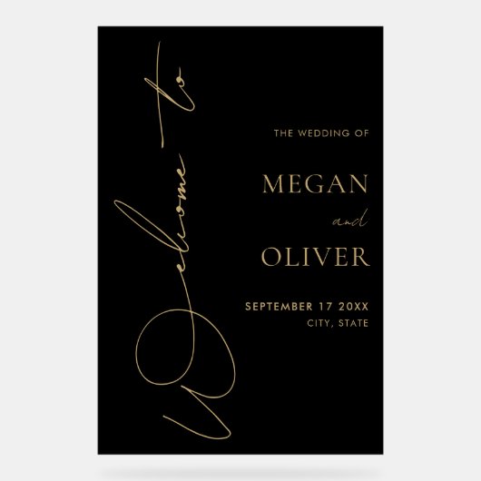 Elegant Calligraphy Script Weddenschap Welkom Acryl Bord (Voorkant)