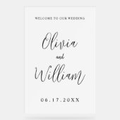 Elegant Calligraphy Script Weddenschap Welkom Acryl Bord (Voorkant)