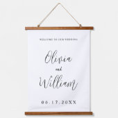 Elegant Calligraphy Script Weddenschap Welkom Hangend Wandkleed (Voorkant)