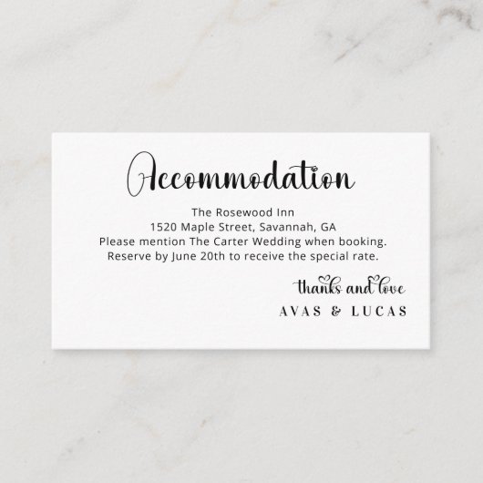 Elegant Calligraphy Script Wedding Accommodations Informatiekaartje (Voorkant)
