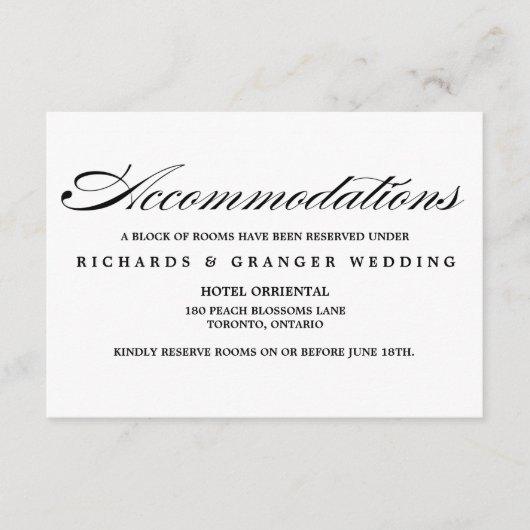 Elegant Calligraphy Script Wedding Accommodations Informatiekaartje (Voorkant)