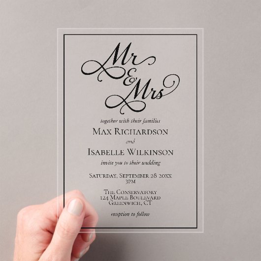 Elegant Calligraphy Script Wedding Acryl Uitnodigingen (Insitu (Draagbaar))