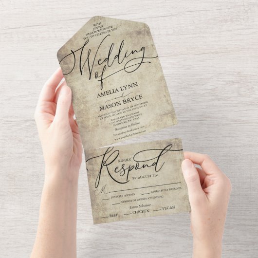 Elegant Calligraphy Script Wedding All In One Uitnodiging (Afscheurbaar)