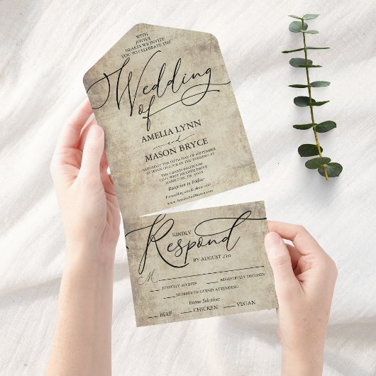 Elegant Calligraphy Script Wedding All In One Uitnodiging