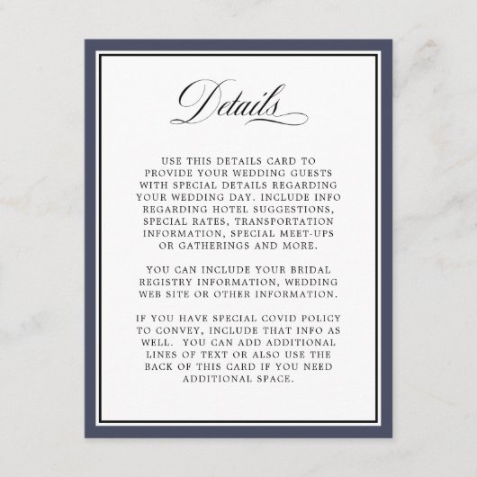 Elegant Calligraphy Script Wedding Details Informatiekaartje (Voorkant)