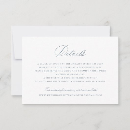 Elegant Calligraphy Script Wedding Details Insert Kaart (Voorkant)