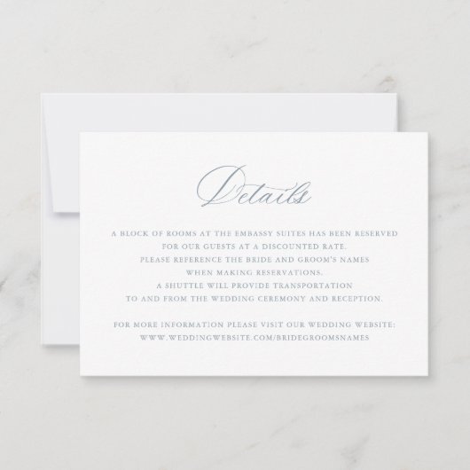 Elegant Calligraphy Script Wedding Details Insert Kaart (Voorkant)