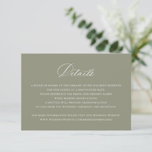 Elegant Calligraphy Script Wedding Details Insert Kaart (Staand voorkant)