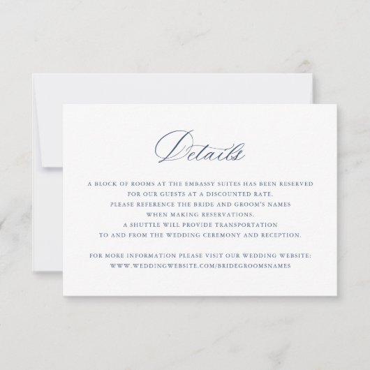 Elegant Calligraphy Script Wedding Details Insert Kaart (Voorkant)