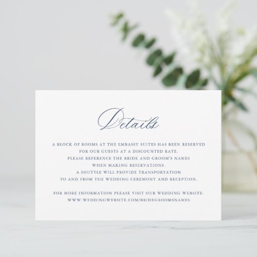Elegant Calligraphy Script Wedding Details Insert Kaart (Staand voorkant)