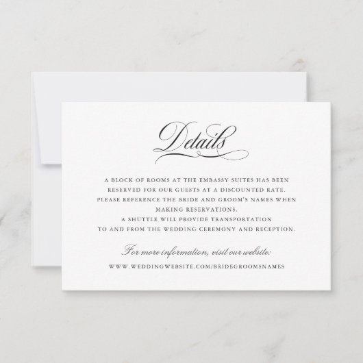 Elegant Calligraphy Script Wedding Details Insert Kaart (Voorkant)