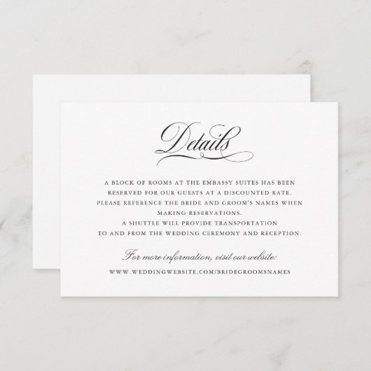 Elegant Calligraphy Script Wedding Details Insert Kaart (Voorkant / Achterkant)