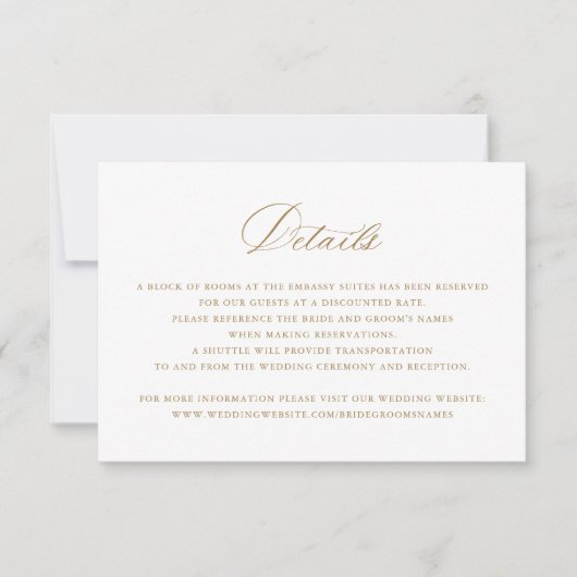 Elegant Calligraphy Script Wedding Details Insert Kaart (Voorkant)