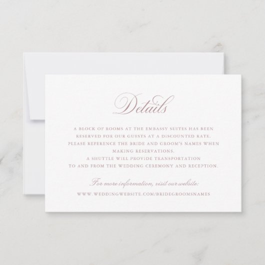 Elegant Calligraphy Script Wedding Details Insert Kaart (Voorkant)