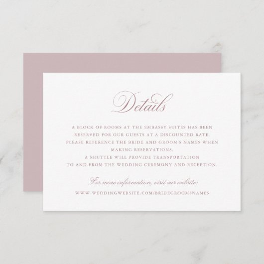 Elegant Calligraphy Script Wedding Details Insert Kaart (Voorkant / Achterkant)