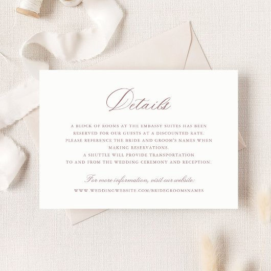 Elegant Calligraphy Script Wedding Details Insert Kaart