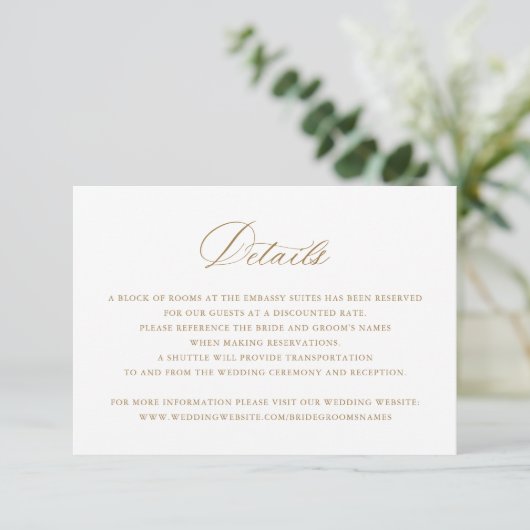 Elegant Calligraphy Script Wedding Details Insert Kaart (Staand voorkant)