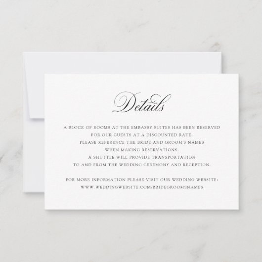Elegant Calligraphy Script Wedding Details Insert Kaart (Voorkant)