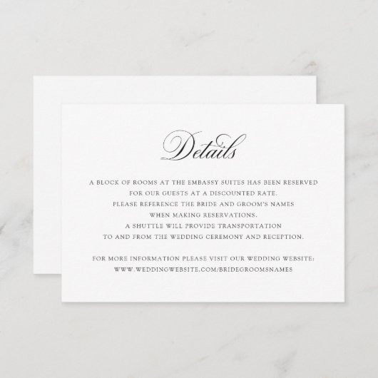 Elegant Calligraphy Script Wedding Details Insert Kaart (Voorkant / Achterkant)