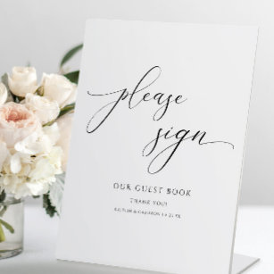 Elegant Calligraphy Script Wedding Guestbook Sign Reclamebord Met Voetstuk