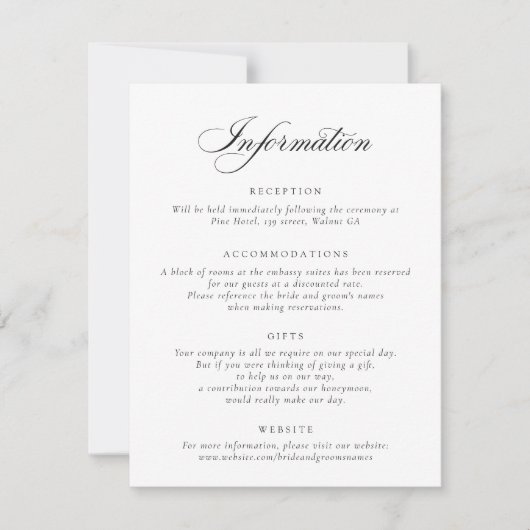 Elegant Calligraphy Script Wedding Information Inv Kaart (Voorkant)